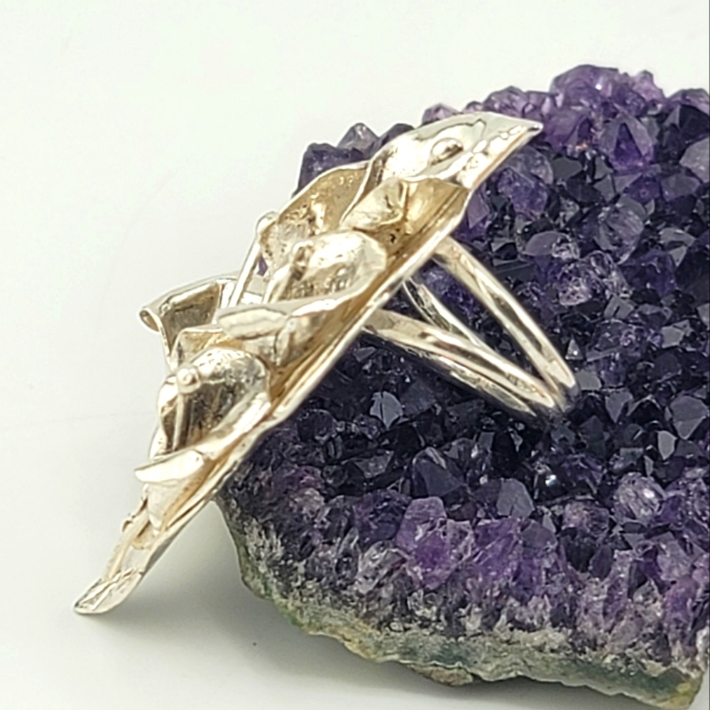 CALLA LILIES BOUQUET RING HANDMADE IN STERLING SILVER METAL SIZE 6.5 - Picture 8 of 12